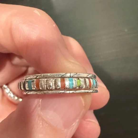 Silver Multicolor Inlay Ring - Picture 6 of 10